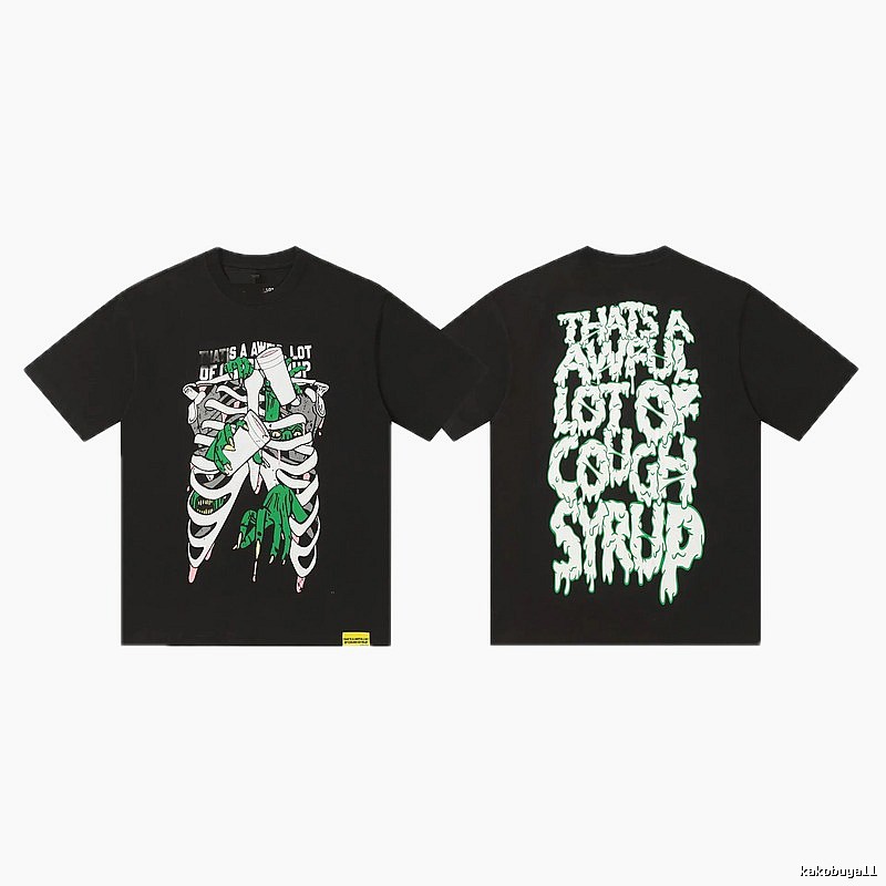 COUGH SYRUP Skull Print Dark Style Black T-shirt