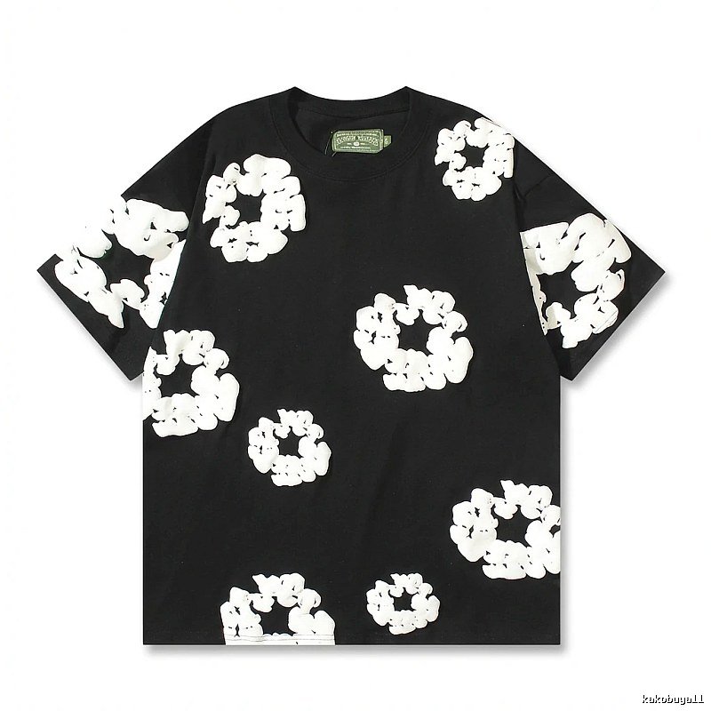 DENIM TEARS Black T-shirt with Flower Print