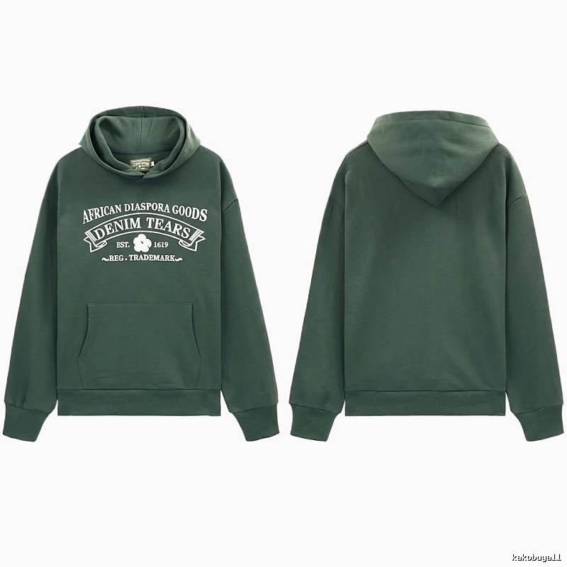 DENIM TEARS retro-style dark green hoodie