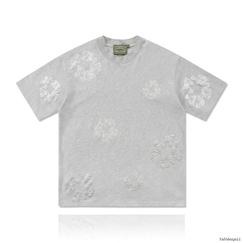 DENIM TEARS Retro - Style Light Gray T - Shirt
