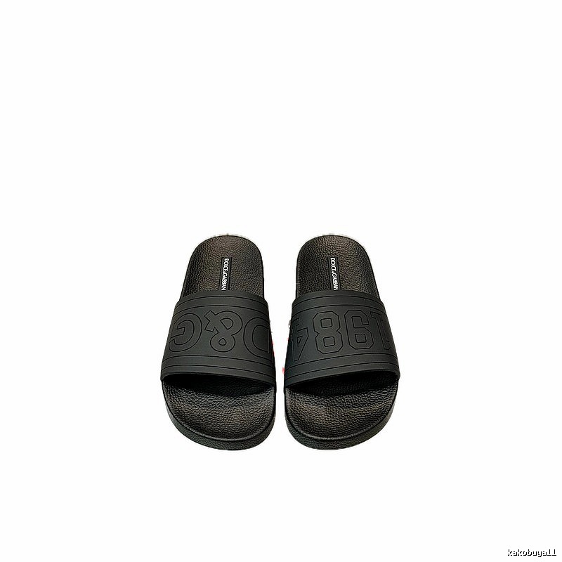 D&G 1984 Embossed Light Luxury Style Black Slide Sandals