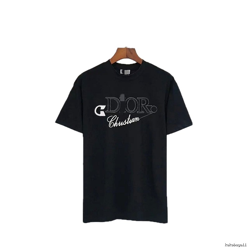 Dior Embroidered Casual Style Black Short-sleeve T-shirt