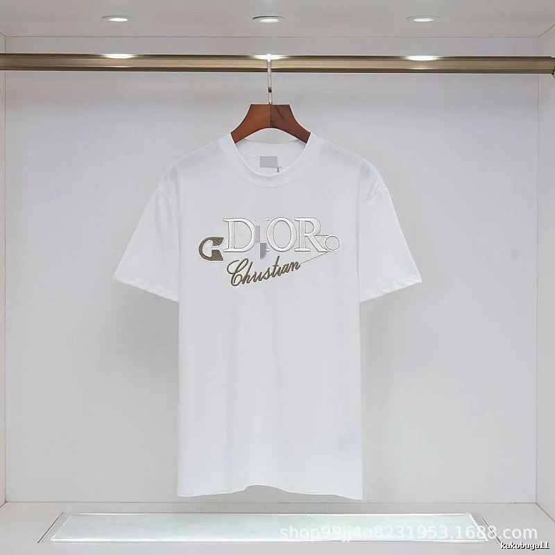 Dior Embroidered Light Luxury Style White Short-sleeve T-shirt