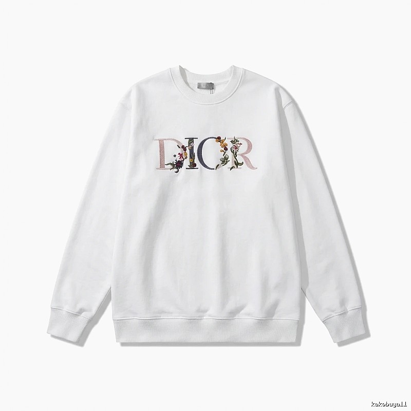 Dior floral embroidery style white sweatshirt