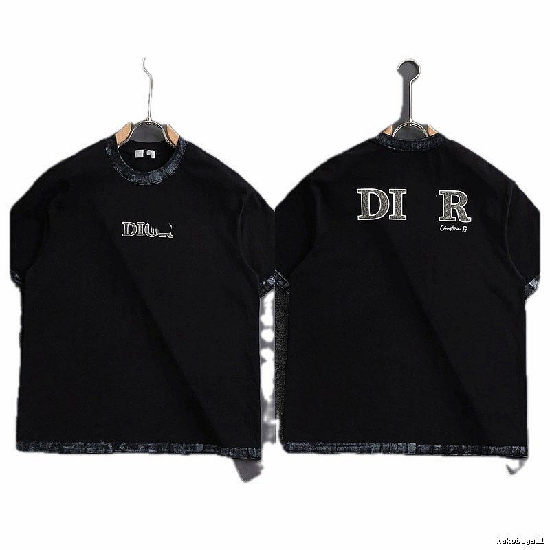 Dior Letter Print Light Luxury Style Black T-Shirt