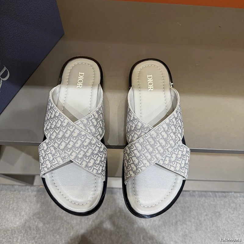 Dior Monogram Light Luxury Style Light Gray Slides