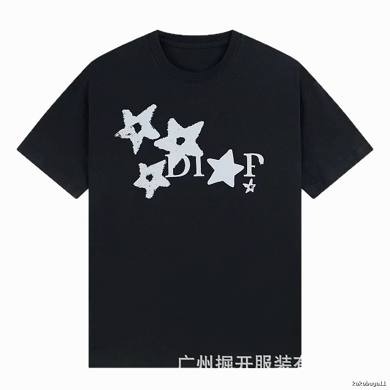 Dior Star Print Street Style Black T-Shirt