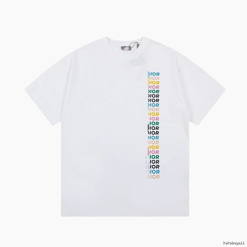 Dior Trendy Style Side-row Colored Print White T-Shirt