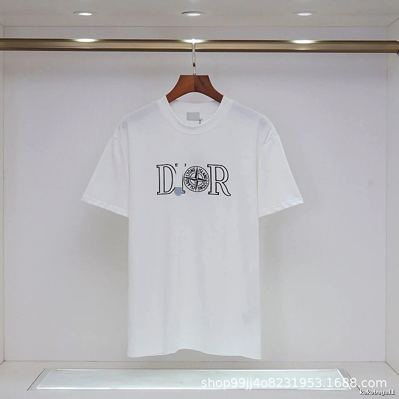 Dior x Stone Island Co-branded Casual Style White T-Shirt