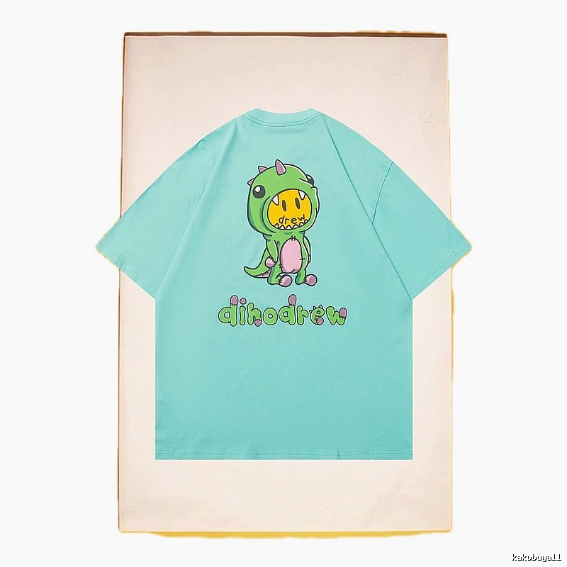 DREW Dinosaur Series Streetwear Style Light Blue Short Sleeve T-Shirt