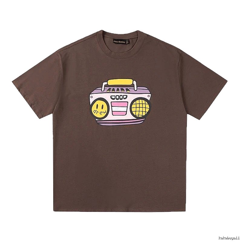 DREW Radio Print Street Style Brown T-Shirt