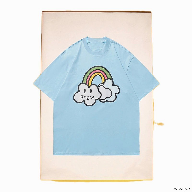 DREW Rainbow Cloud Casual Style Light Blue Short Sleeve T-Shirt