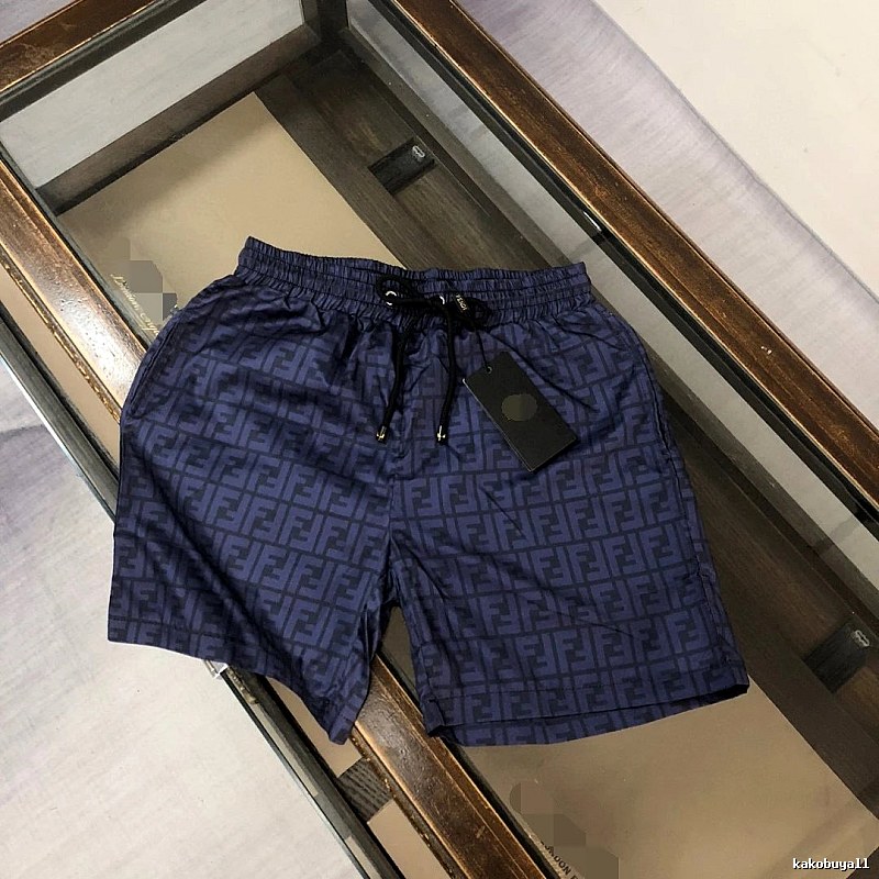 Fendi FF Monogram Light Luxury Style Navy Blue Casual Shorts