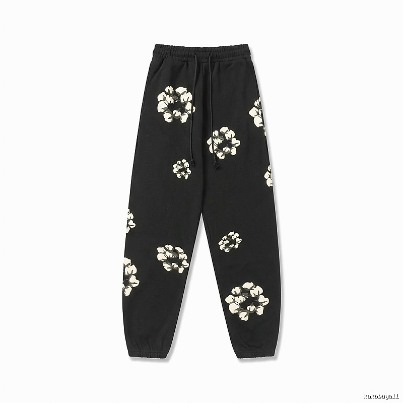 Flower-style black sweatpants of DENIM TEARS