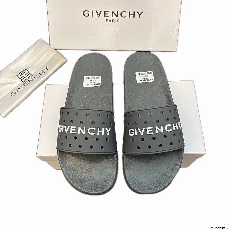Givenchy Letter Cut-out Streetwear Gray Slide Sandals
