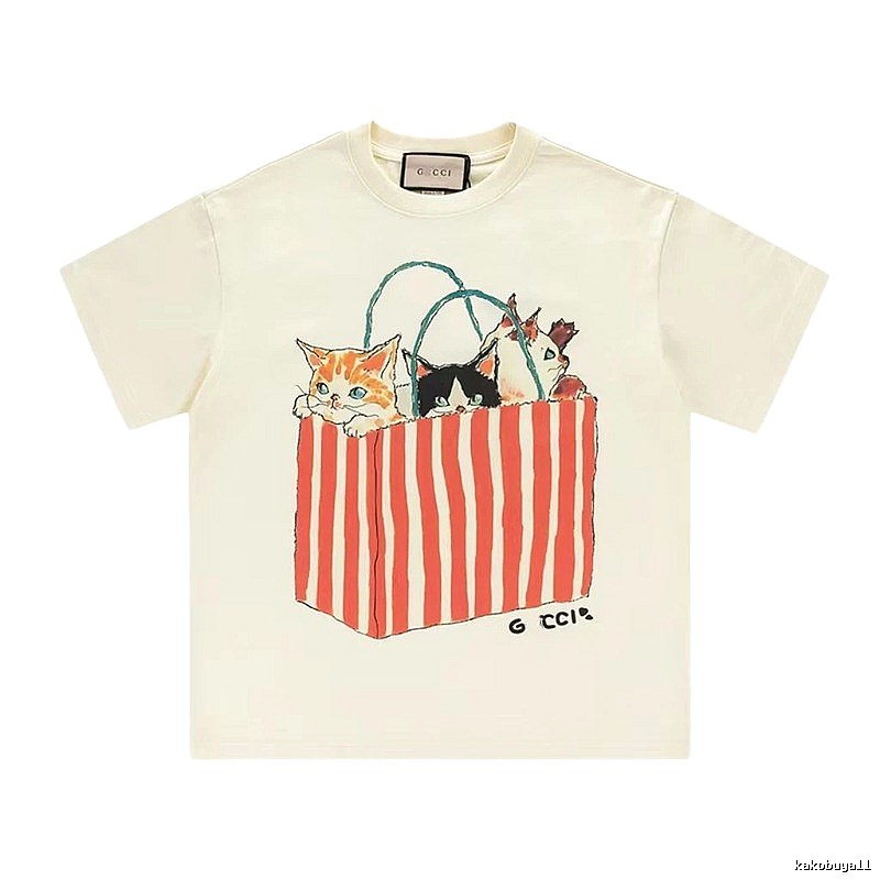 Gucci Cat Print Vintage Off-white T-Shirt