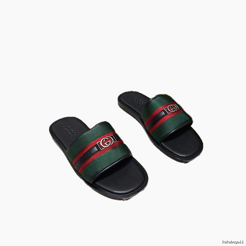 Gucci Classic Double G Retro Green and Black Casual Slide Sandals