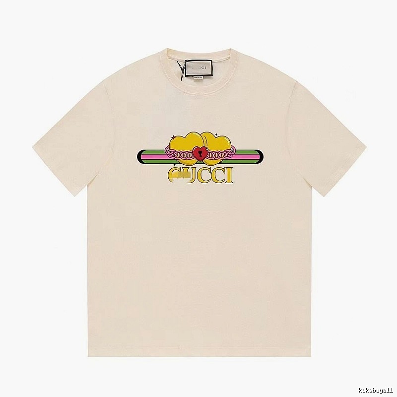 Gucci Double Heart Print Casual Style Off-White T-Shirt