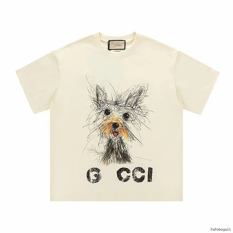 Gucci Puppy Graffiti Casual Style Off-white T-Shirt