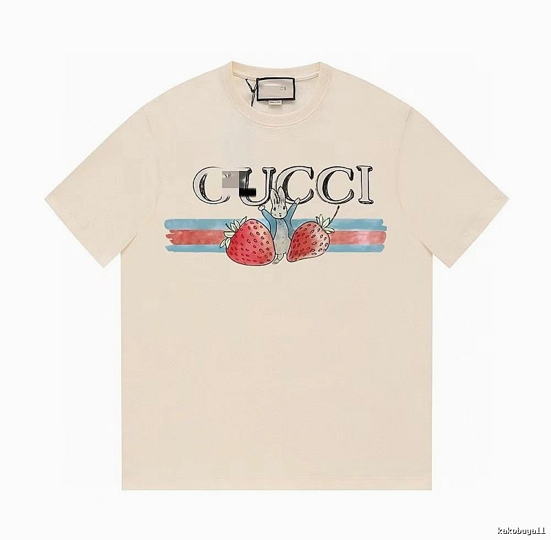 Gucci Strawberry Rabbit Print Vintage Off-white Short Sleeve T-Shirt