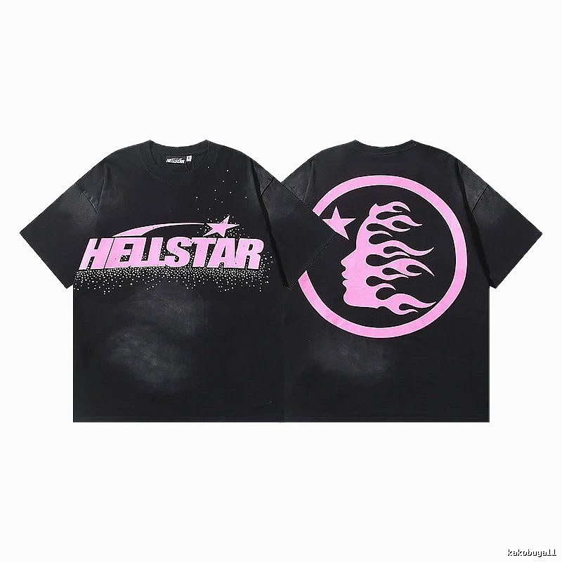 Hellstar Flame Print Street Style Black and Pink T-shirt
