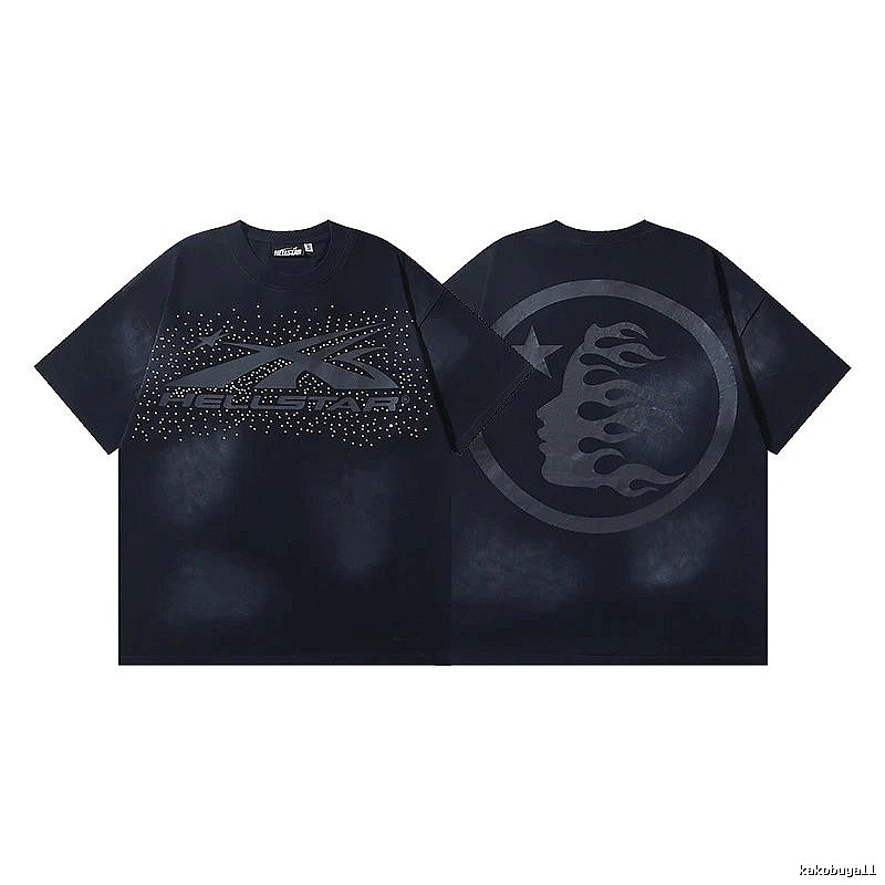 Hellstar Rhinestone Embellished Street Style Black Short Sleeve T-shirt