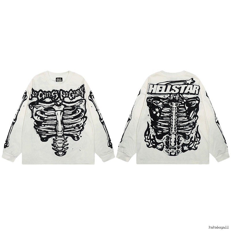 Hellstar Skull Print Dark Style Off-white Long Sleeve T-Shirt