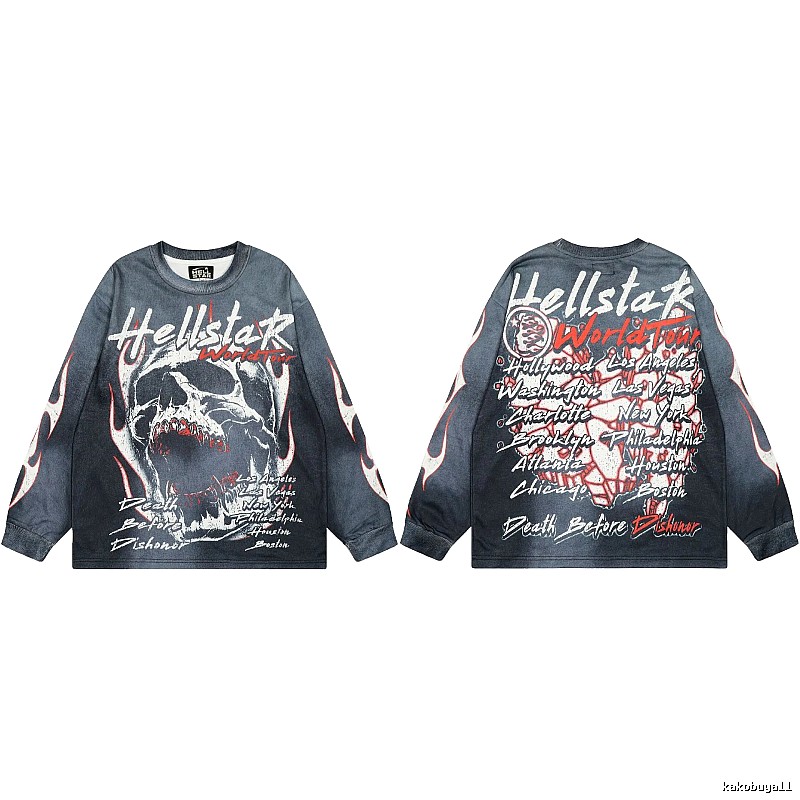 Hellstar Tour Skull Street Style Black & Gray Long Sleeve Shirt