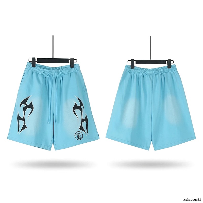 Hellstar trendy brand printed light blue shorts