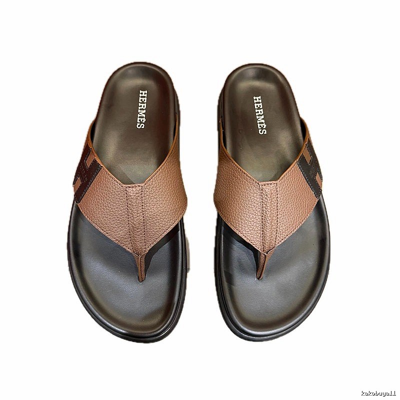 Hermès H Collection Casual Style Brown and Black Flip-Flops