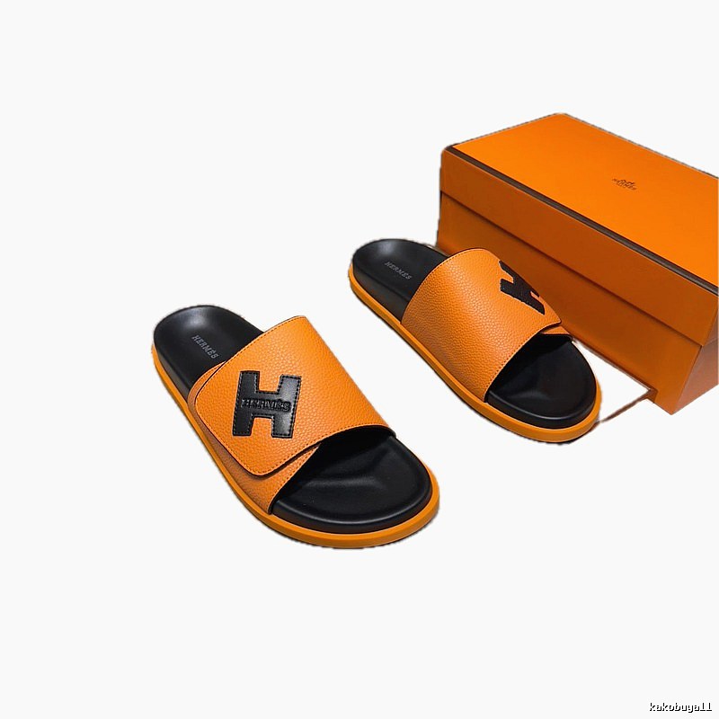 Hermès H Collection Light Luxury Style Orange & Black Slide Sandals