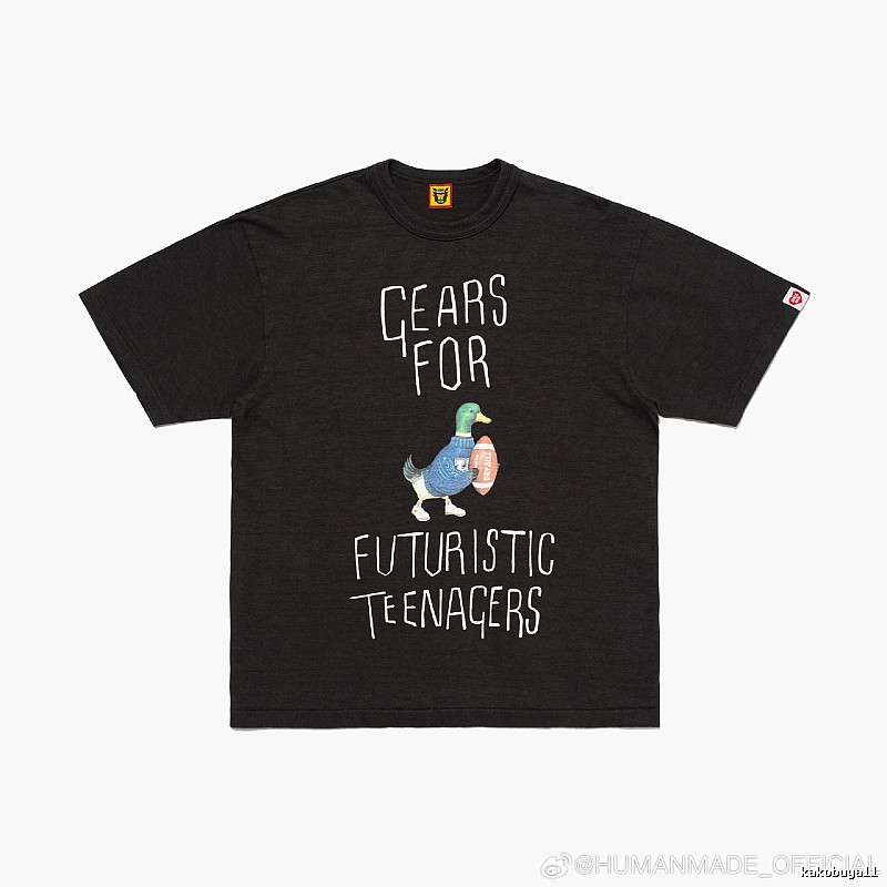 HUMAN MADE Green Duck Print Vintage Style Black T-Shirt