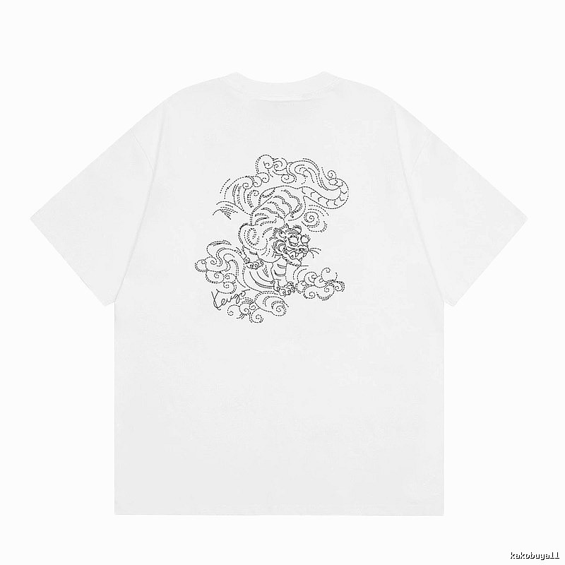 KENZO Line-drawn Tiger Chinese Style White Short-sleeve T-shirt