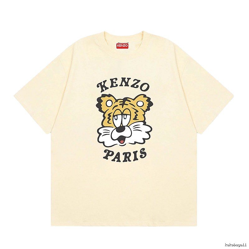 KENZO Tiger Head Print Trendy Style Beige T-shirt