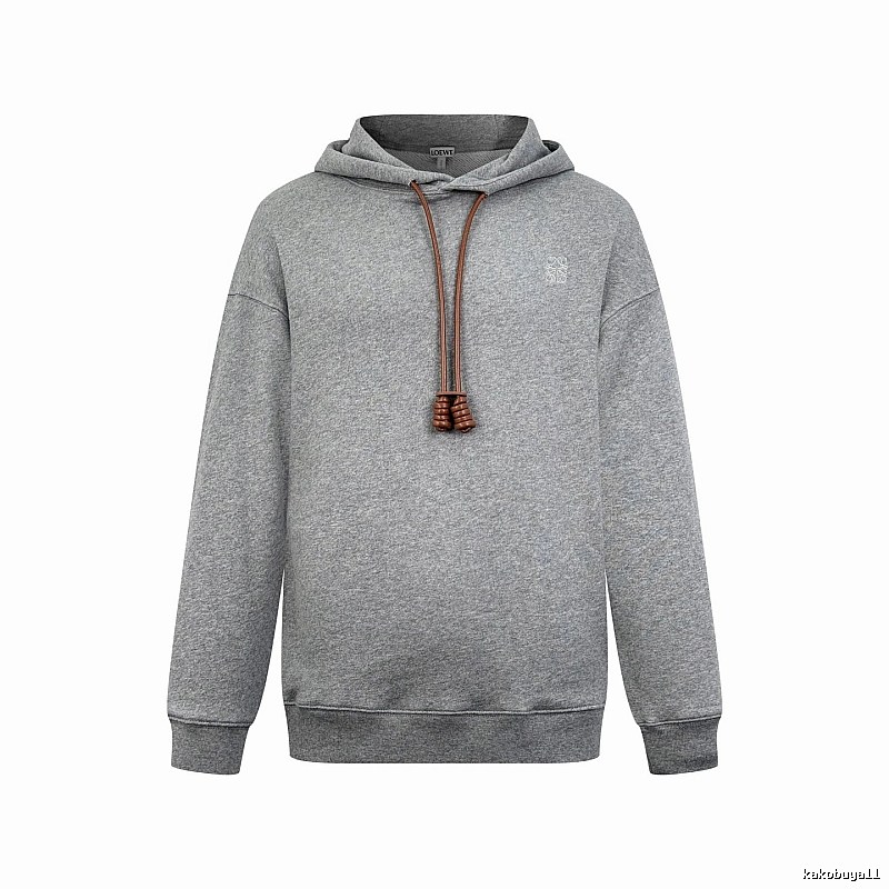 LOEWE Gray Hoodie with Drawcord Detail Hoodie for Travel Look