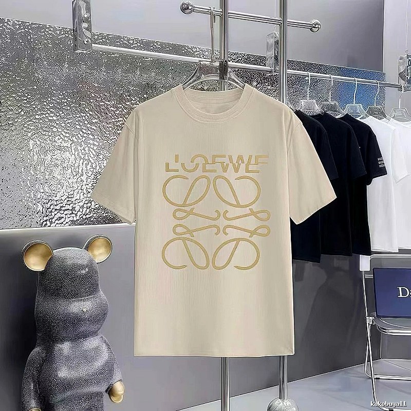 LOEWE Hot-stamped Minimalist Style Off-white Short-sleeve T-shirt