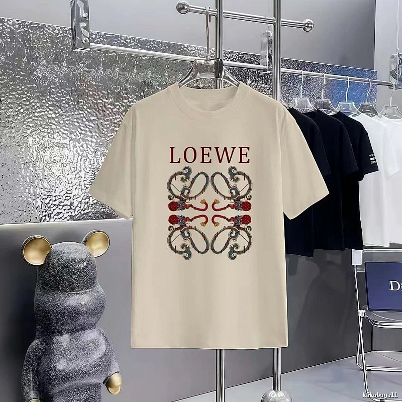 LOEWE Vintage Style Dragon Print Beige Short-sleeve T-shirt