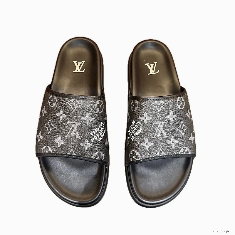 Louis Vuitton Classic Monogram Trendy Black and Grey Slide Sandals