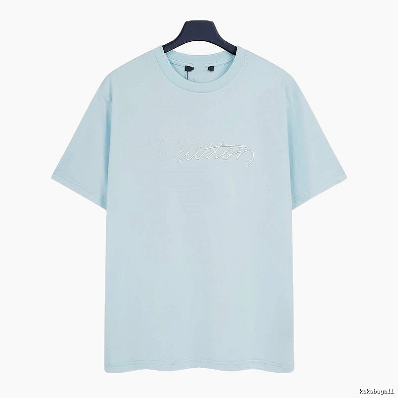 Louis Vuitton Embroidered Minimalist Style Light Blue Short-sleeve T-shirt