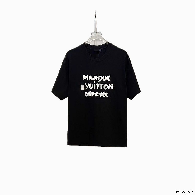 Louis Vuitton Letter Print Trendy Black Short-sleeve T-shirt