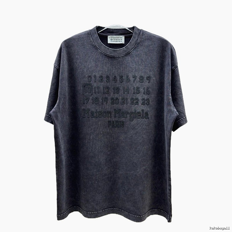 Maison Margiela Numbered Distressed Charcoal Gray Short Sleeve T-Shirt