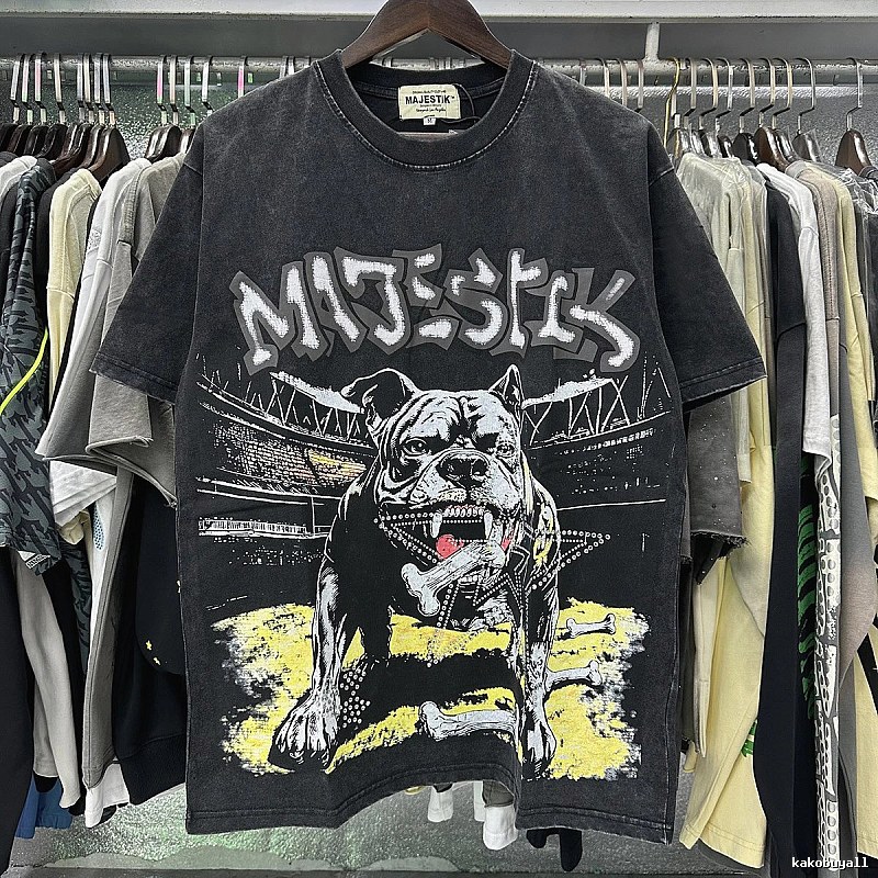 MAJESTIK Bulldog Distressed Street Style Black T-Shirt
