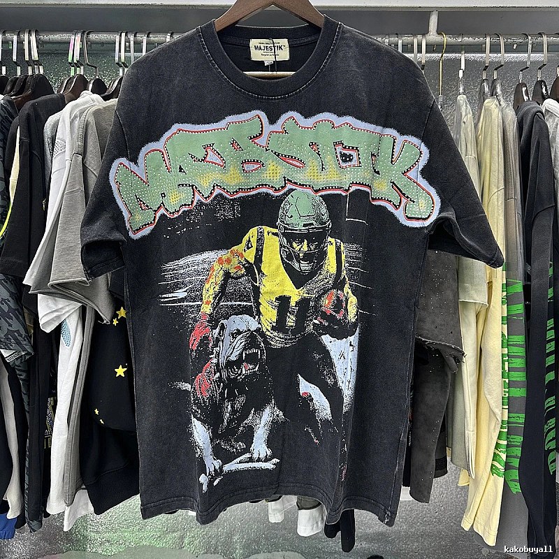 MAJESTIK Vintage Distressed Rugby Black T-Shirt
