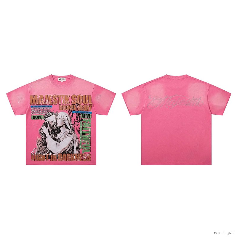 MAJESTIKSOUL Vintage Print Pink Short-sleeve T-shirt