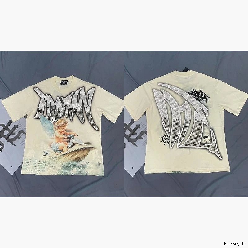 Mixed Emotion Off-white Street-style Angel Print T-shirt