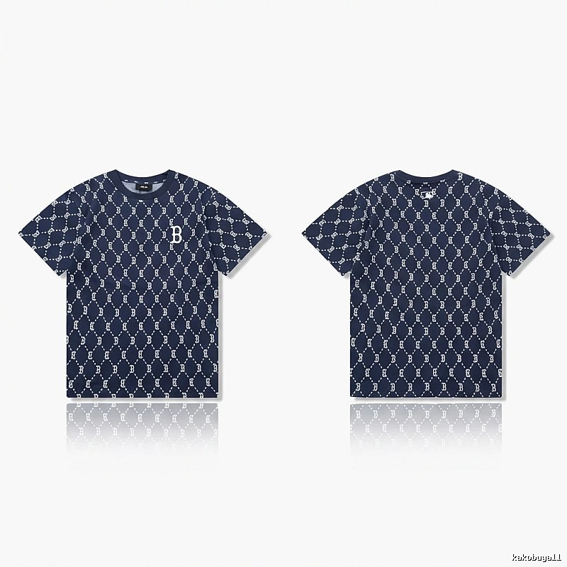 MLB full - printed style navy blue T - shirt