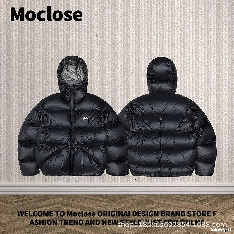 Moclose Classic Puffer jacket Black Glossy Hooded for Daily Styling