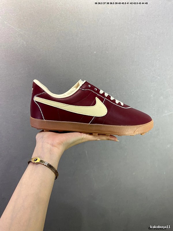 Nike Burgundy and Cream Waffle-Sole Runners Featuring Sculpted Cushioning