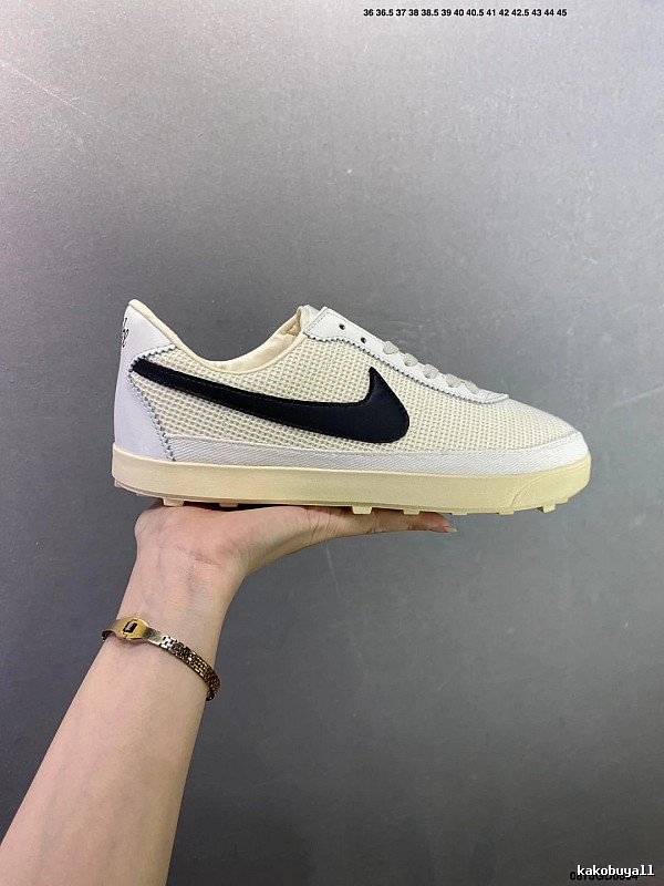 Nike White and Black Ventilated Panels Waffle-Sole Runners