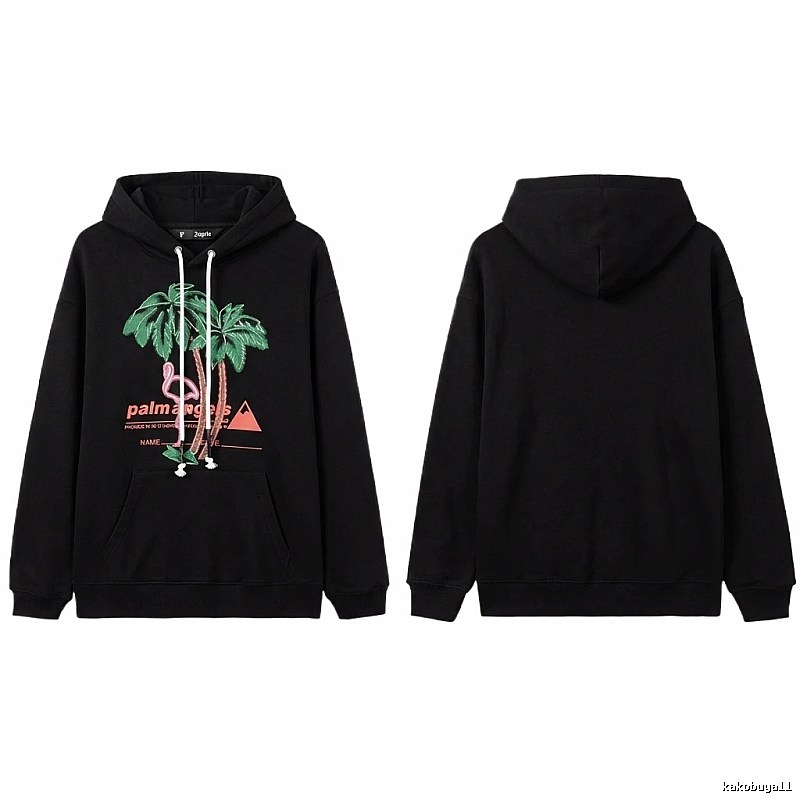 Palm Angels Black Hoodie with Palm Tree Print